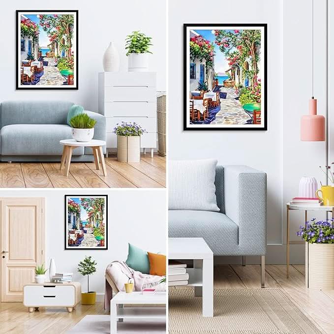 5D Diamond Painting Kit - Scenic Flowery City Street - Diamond Canvas