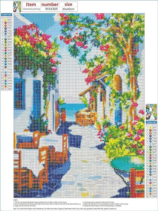 5D Diamond Painting Kit - Scenic Flowery City Street - Diamond Canvas