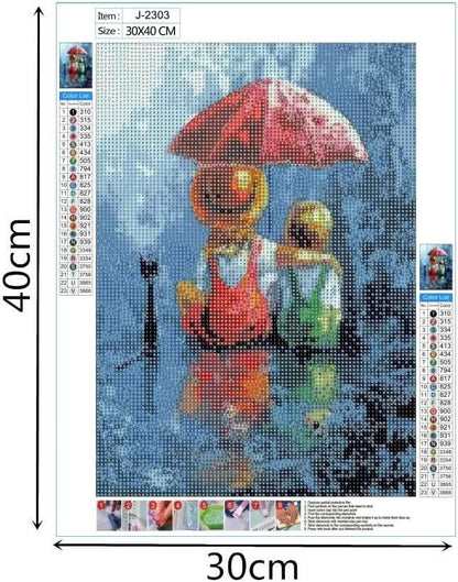 Family Under Umbrella - Diamond Canvas
